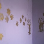 drzewa, fresk, mural, ściana